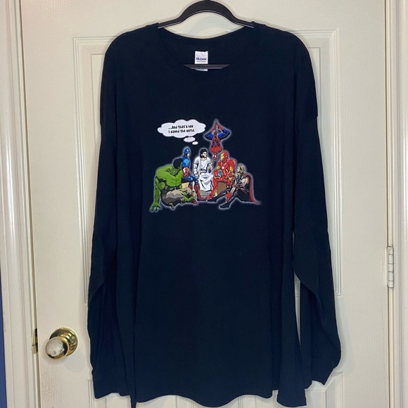 Vintage Y2K Avengers Parody Jesus Tee Superhero of Superheroes Long Sleeve 3XL - Picture 2 of 5